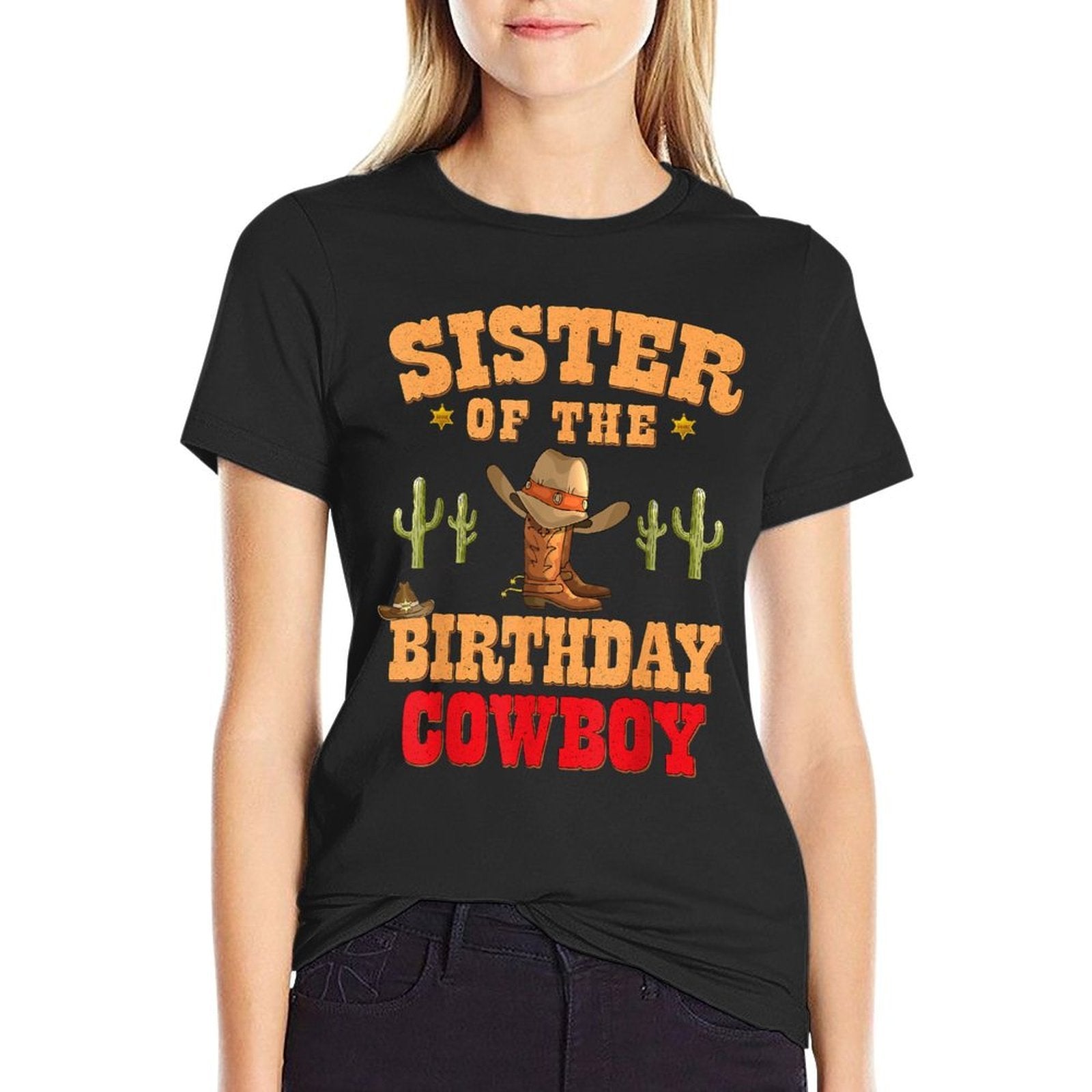 Sister of The Birthday Cowboy Themed Birthday Boy Cowboy  Easy-care T-Shirt