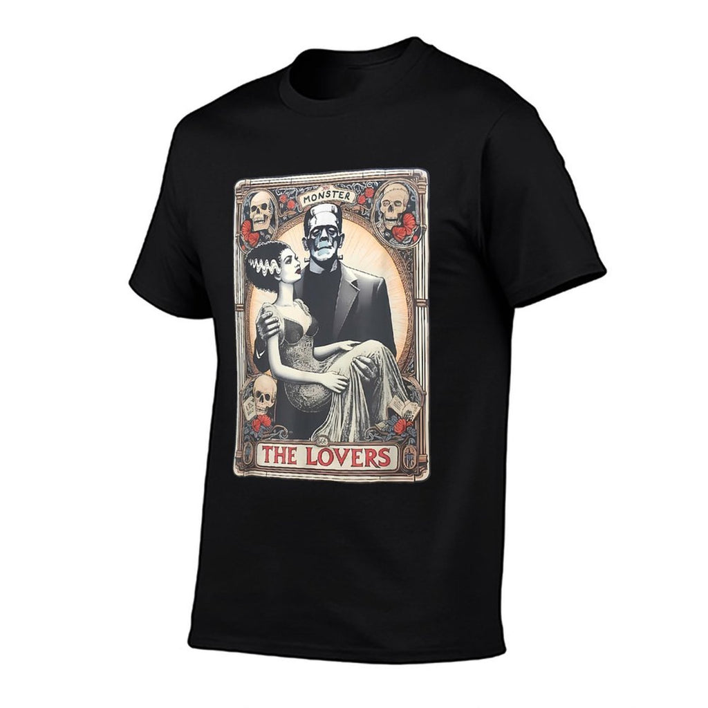 Retro Halloween Frankenstein Tarot Card - Unisex Adults - Black - Small - - Regular Fit - Cotton 100, Polyester Blend - Hallowe  Affordable Price T-Shirt