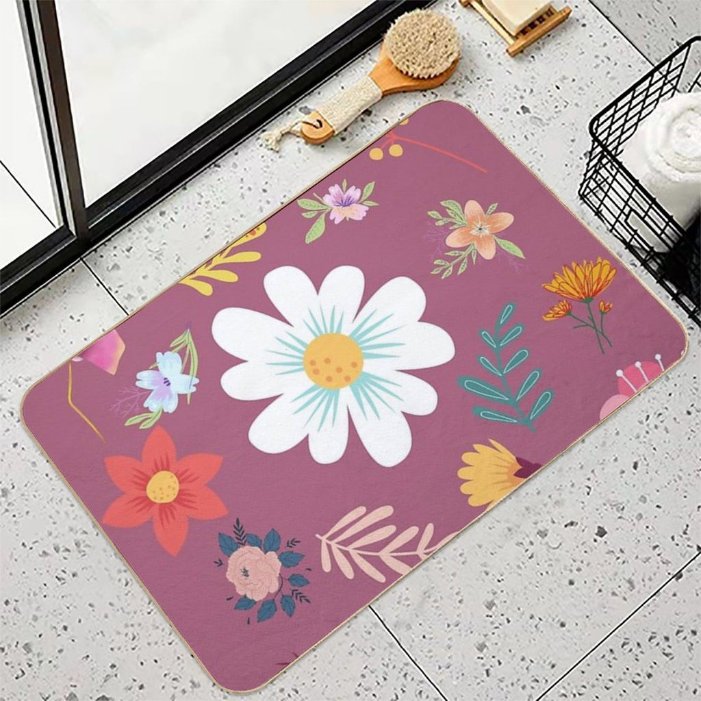 Random Floral Pattern 6 Tapestry Pink Background  Fade-Resistant Bath Mat