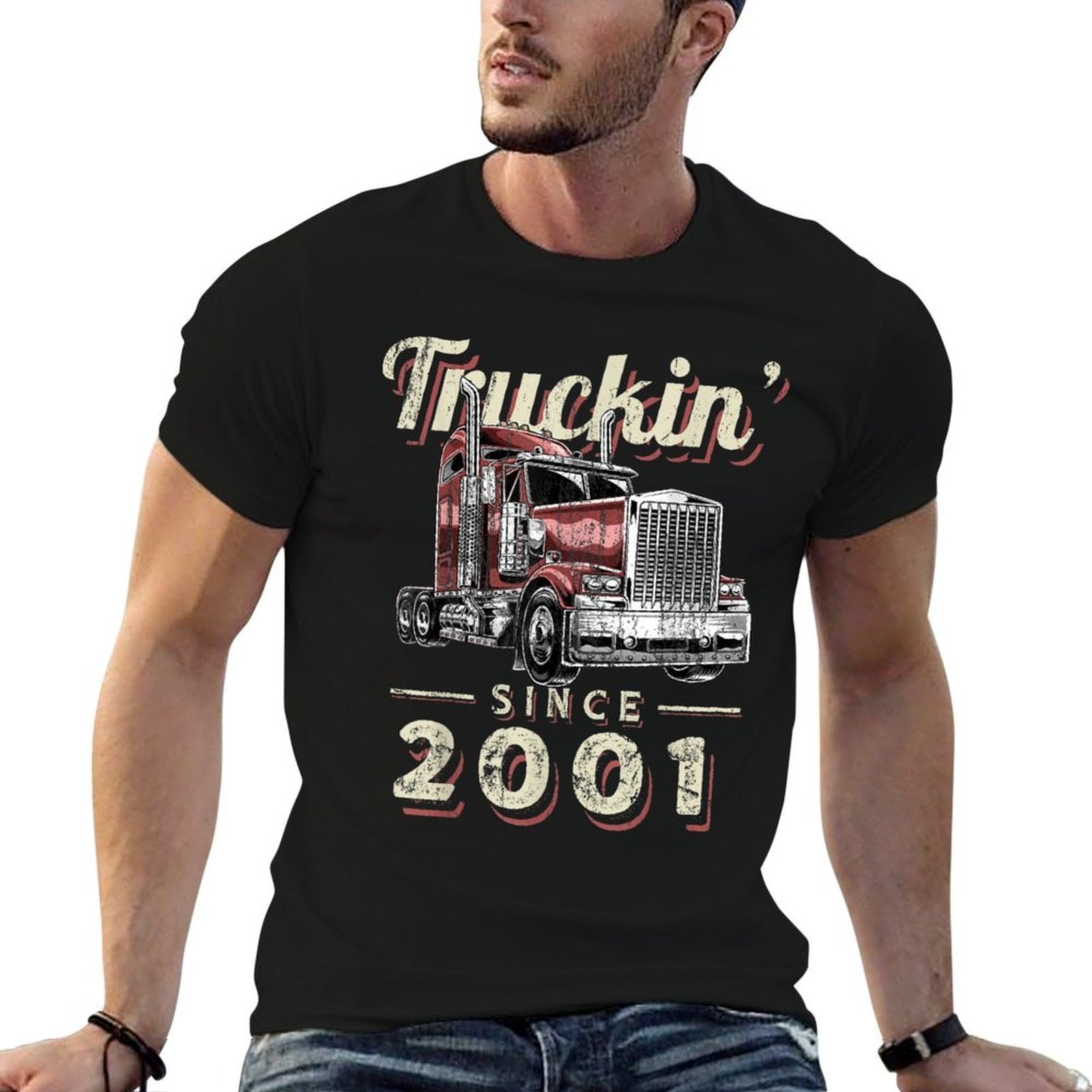 Truckin Since 2001 Trucker Big Rig Driver 21st Birthday  Oversized Silhouette T-Shirt