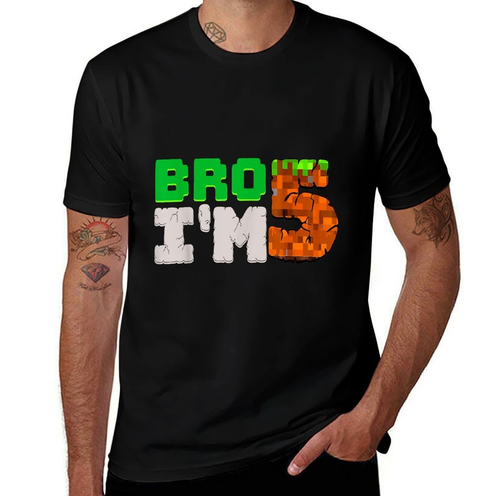 Kids 5th Birthday Boy Bro I’m 5 Year Old Gamer Pixel Number  Cotton T-Shirt