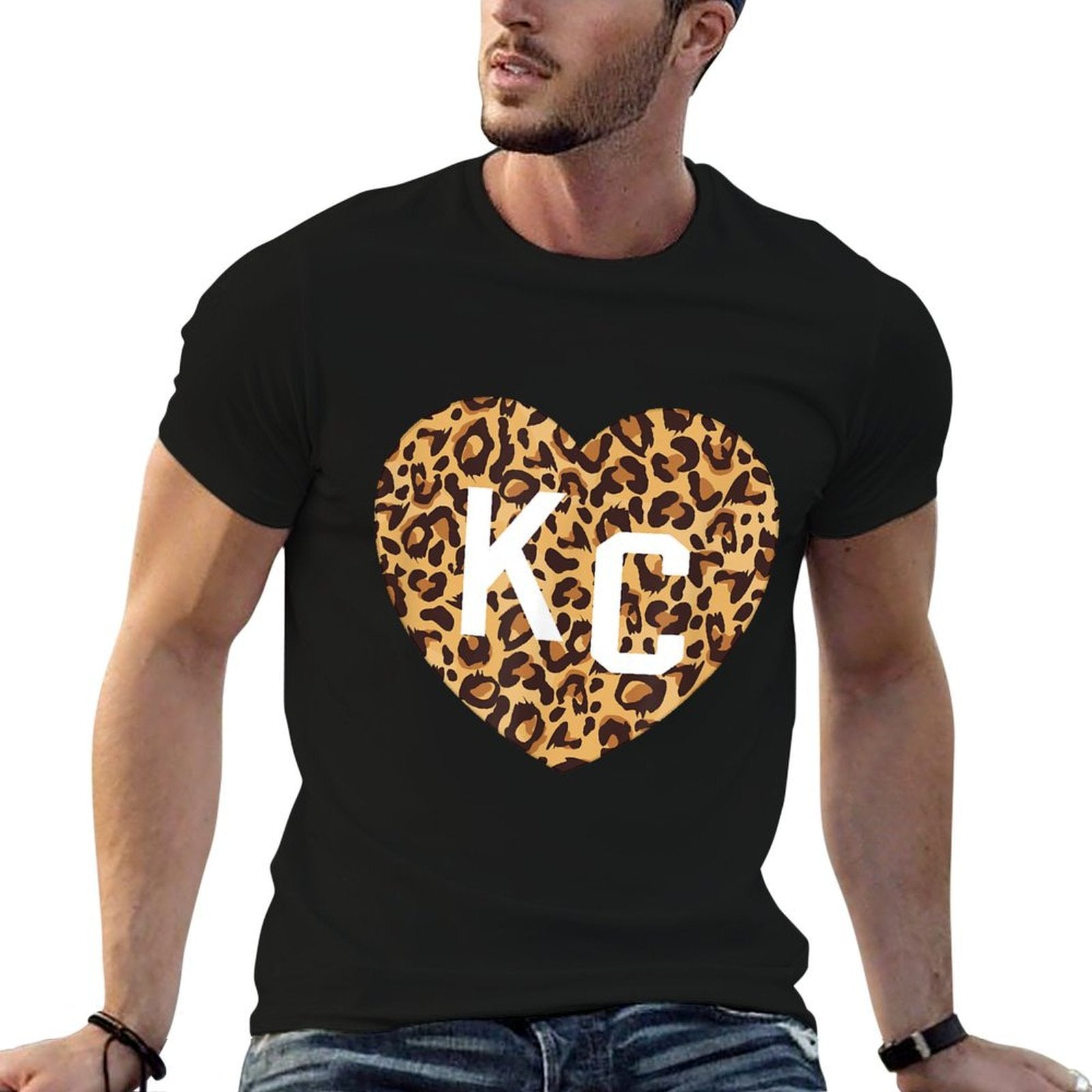 Heart KC Cheetah Leopard Pattern Brown Yellow Spots Heart Kc  Cotton T-Shirt