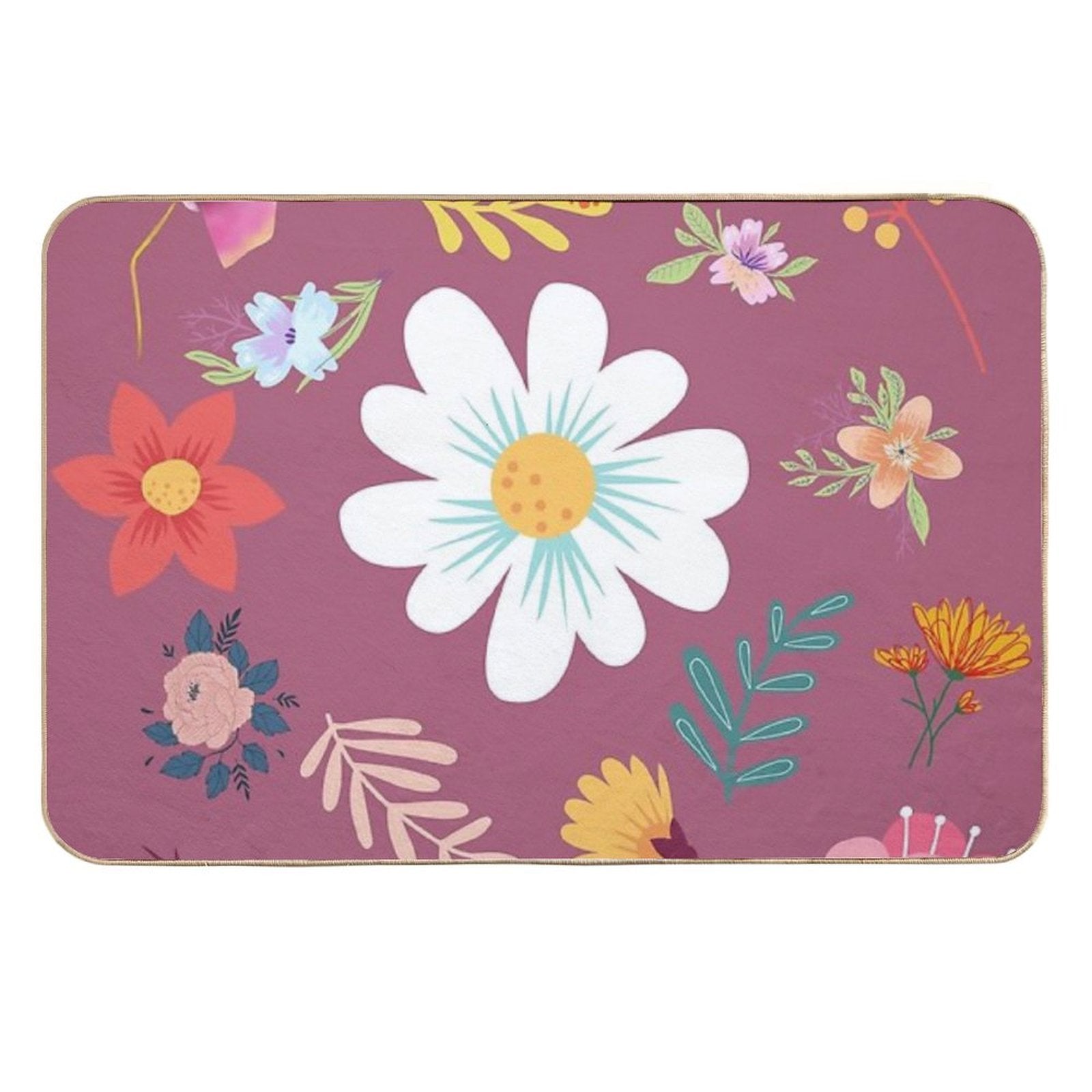 Random Floral Pattern 6 Tapestry Pink Background  Fade-Resistant Bath Mat