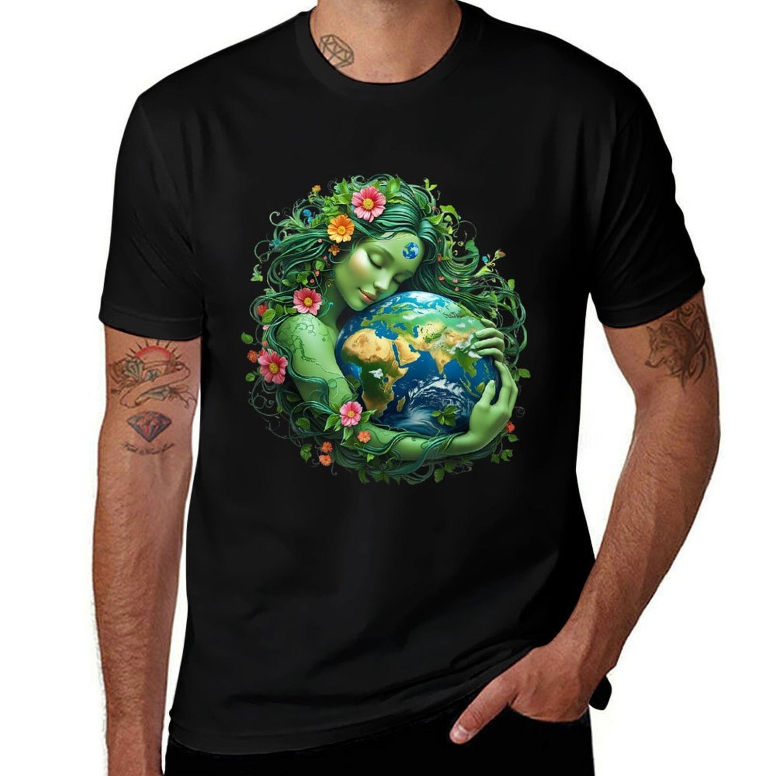 Green Mother Nature Earth Day Earth Mother Women Girl  Cotton T-Shirt