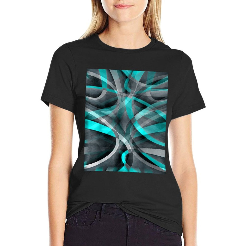 Eighties Turquoise On Grey Abstract Strip Pattern  Graphic-printed T-Shirt