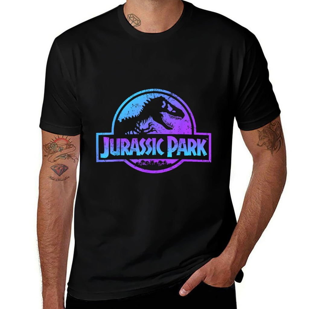 Jurassic Park Blue & Purple Fossil Logo Graphic  Heathered Texture T-Shirt