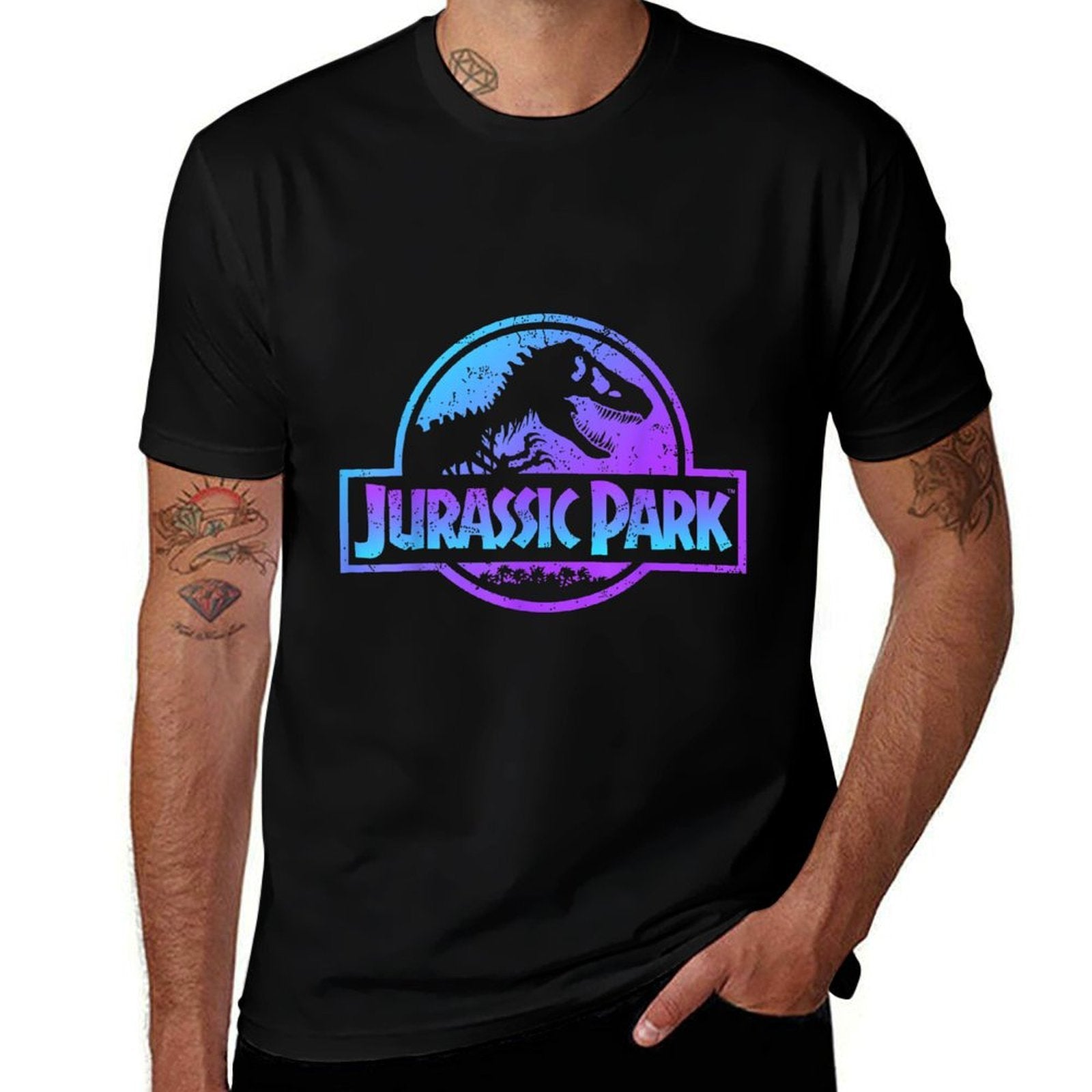 Jurassic Park Blue & Purple Fossil Logo Graphic  Heathered Texture T-Shirt