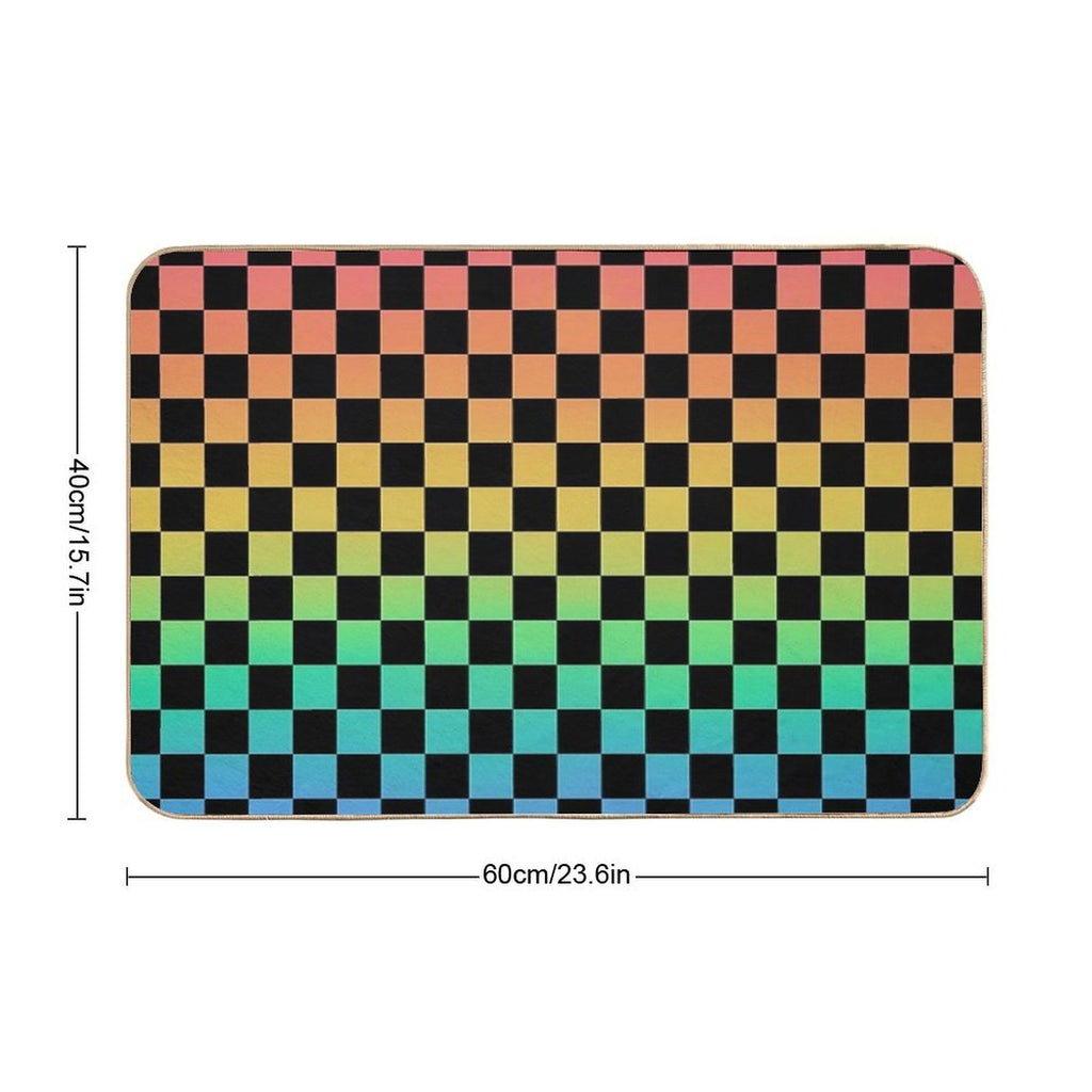 Rainbow And Black Checkerboard  Dirt-Trapping Bath Mat