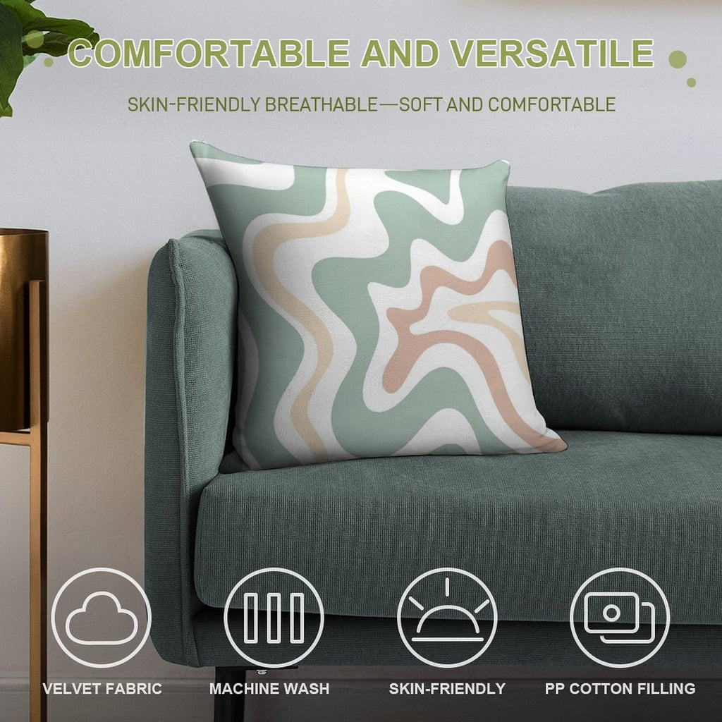 Liquid Swirl Retro Abstract in Light Sage Celadon Green, Light Blush, Cream, And White Soft Shrink-Resistant Throw Pillow