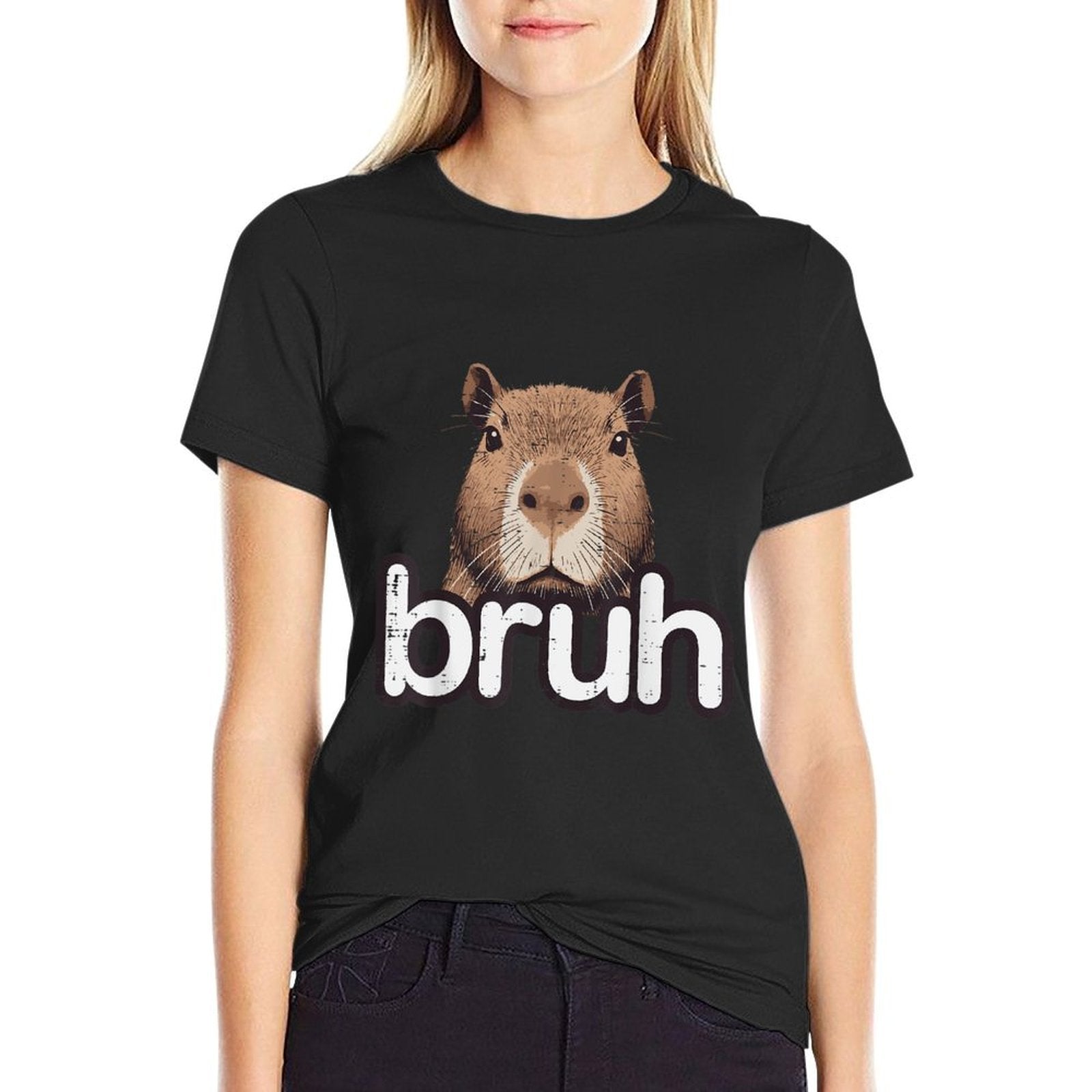 Capybara Bruh Funny Capy Meme Rodent Men Boys Kids Women Comfortable T-Shirt
