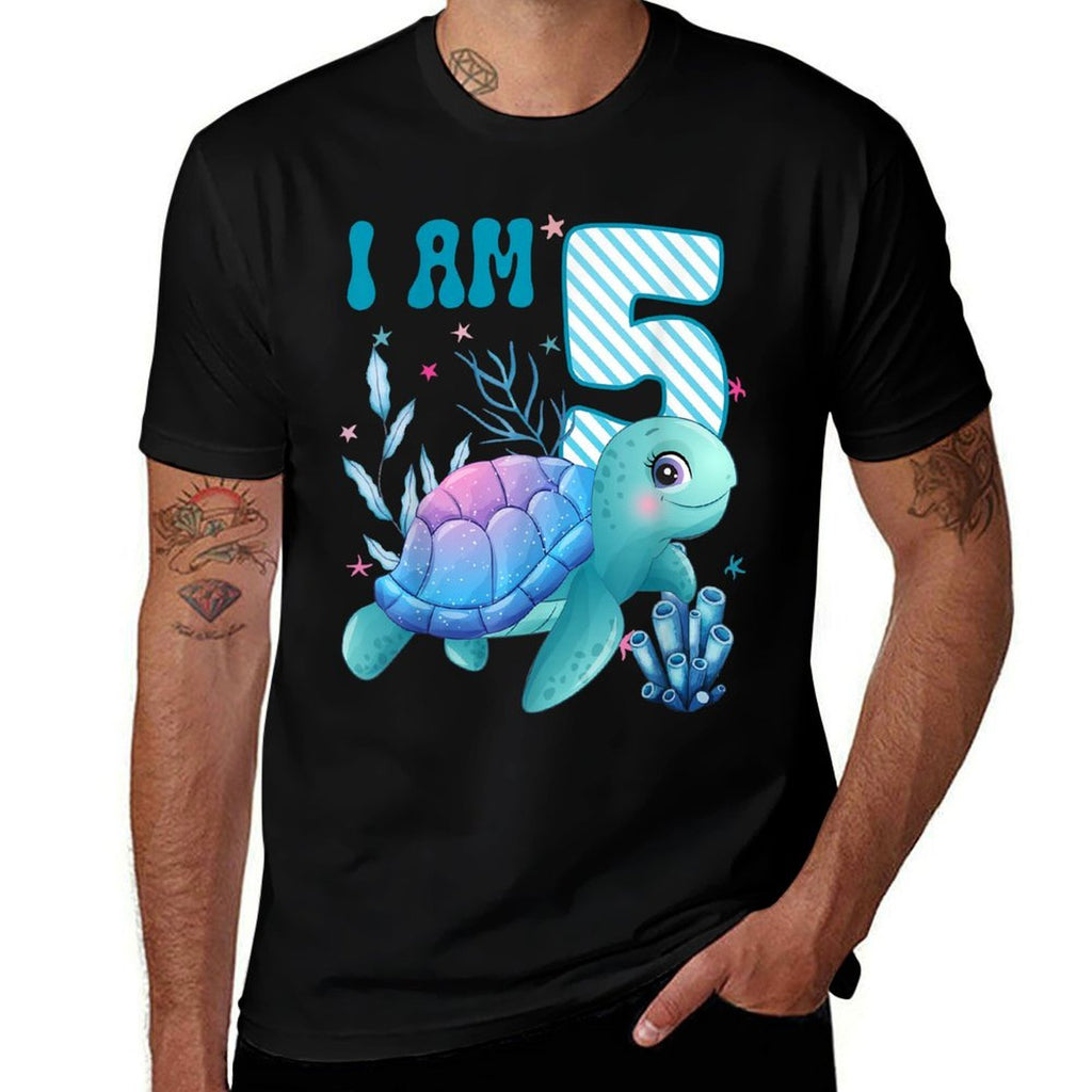 Kids I Am 5 Years Old 5th Birthday Sea Turtles Boys Girls  Stretchy T-Shirt