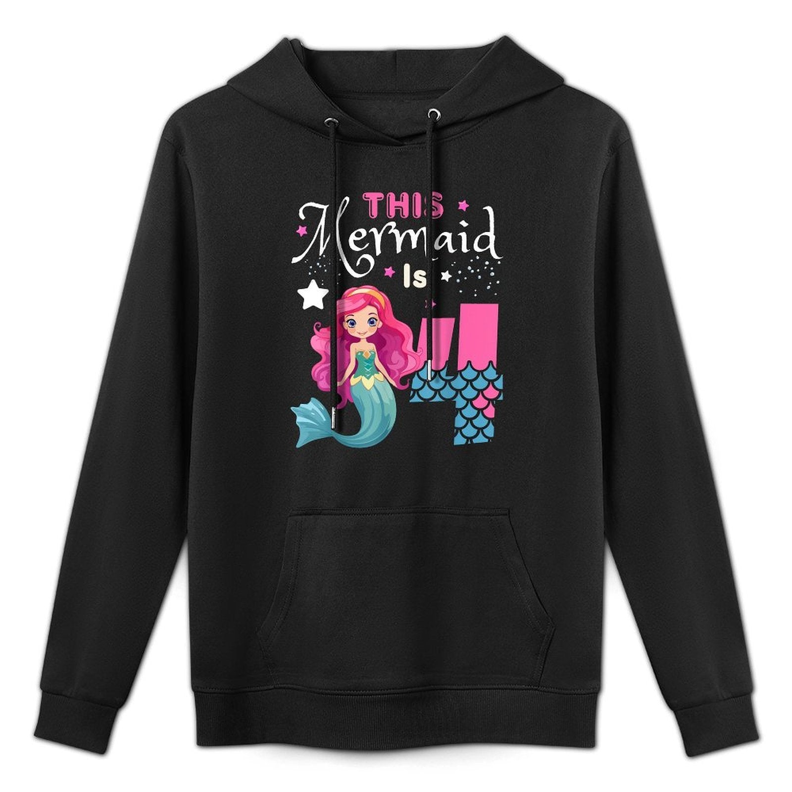 This Mermaid Is 4 Years Old 4th Birthday Mermaid Kids Girl Adjustable Hood Hoodie
