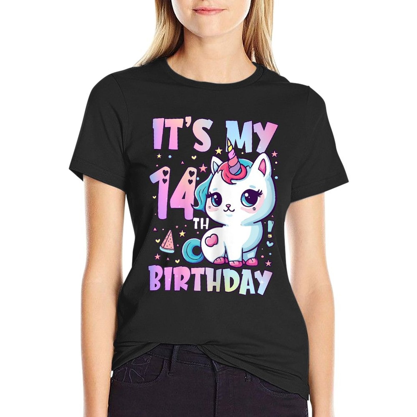 14th Birthday Girls 14 Year Old Cat Unicorn Birthday  Classic T-Shirt