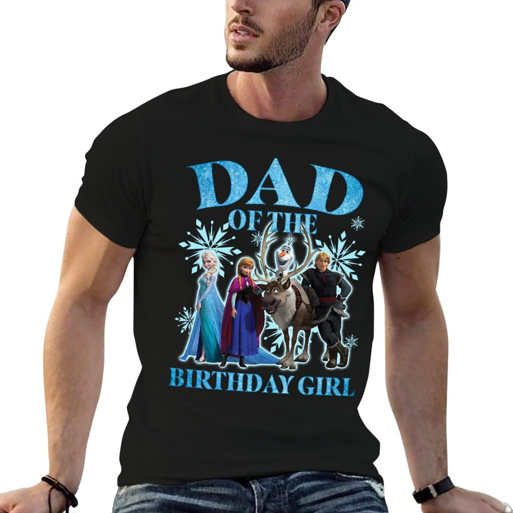Disney Frozen Dad Of The Birthday Girl Group Shot Chest Logo Premium  Fade-proof Color T-Shirt