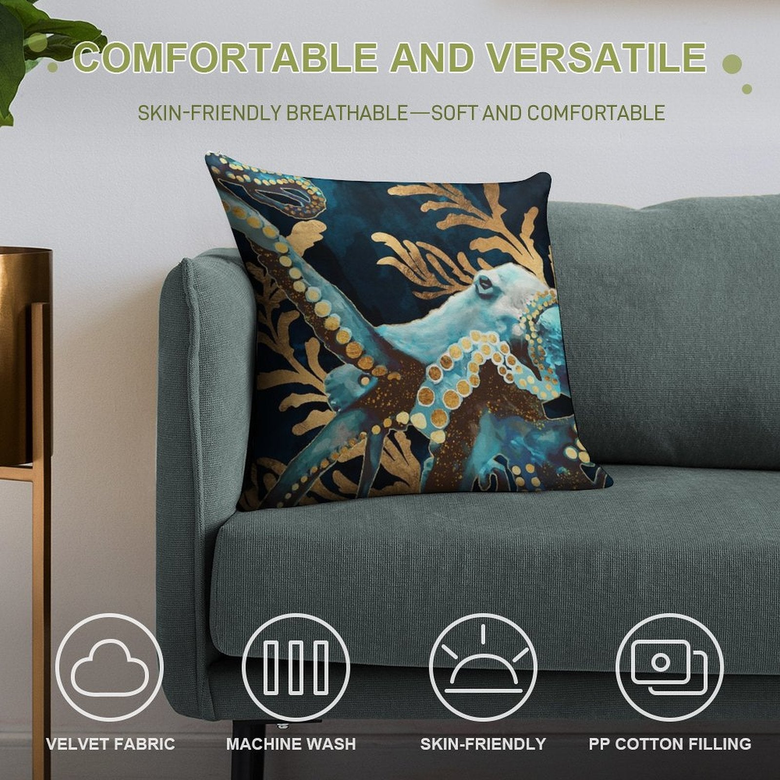 Indigo Octopus Soft Style Accent Throw Pillow