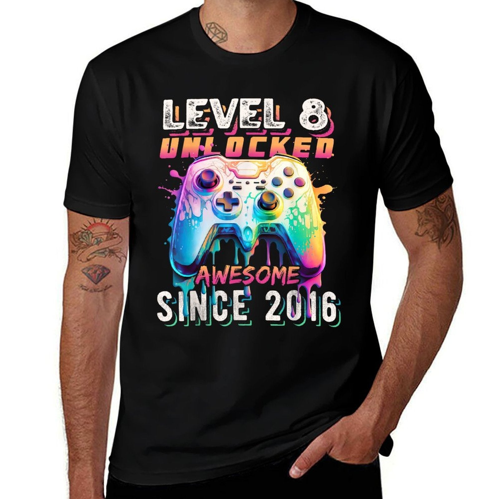 8th Birthday Gamer 8 Year Old Funny Bday Boy Eight Son  Summer-ready Fabric T-Shirt