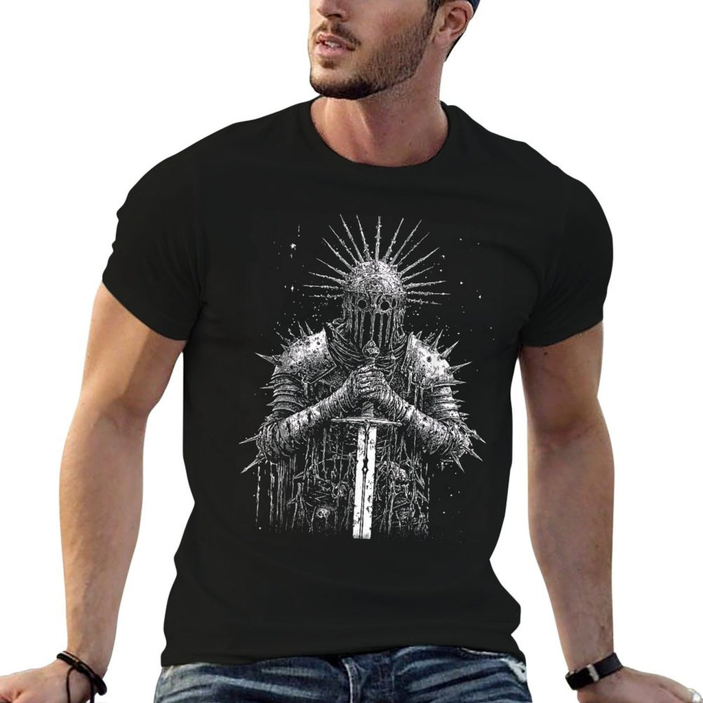 Knight Templar Warrior Crusade Medieval Fantasy Art  Ribbed Collar T-Shirt
