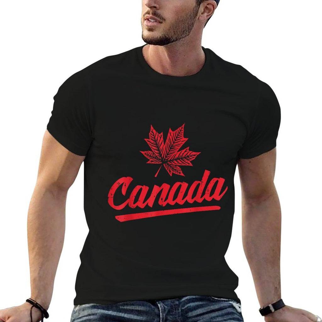 Cursive Canada Maple Leaf Canadian Patriotic Women Men Kids  Eco-friendly Material T-Shirt
