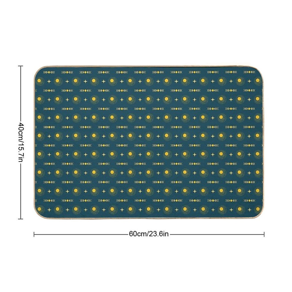 Boho Sun Moon & Stars - Navy & Yellow  Eco-Friendly Bath Mat