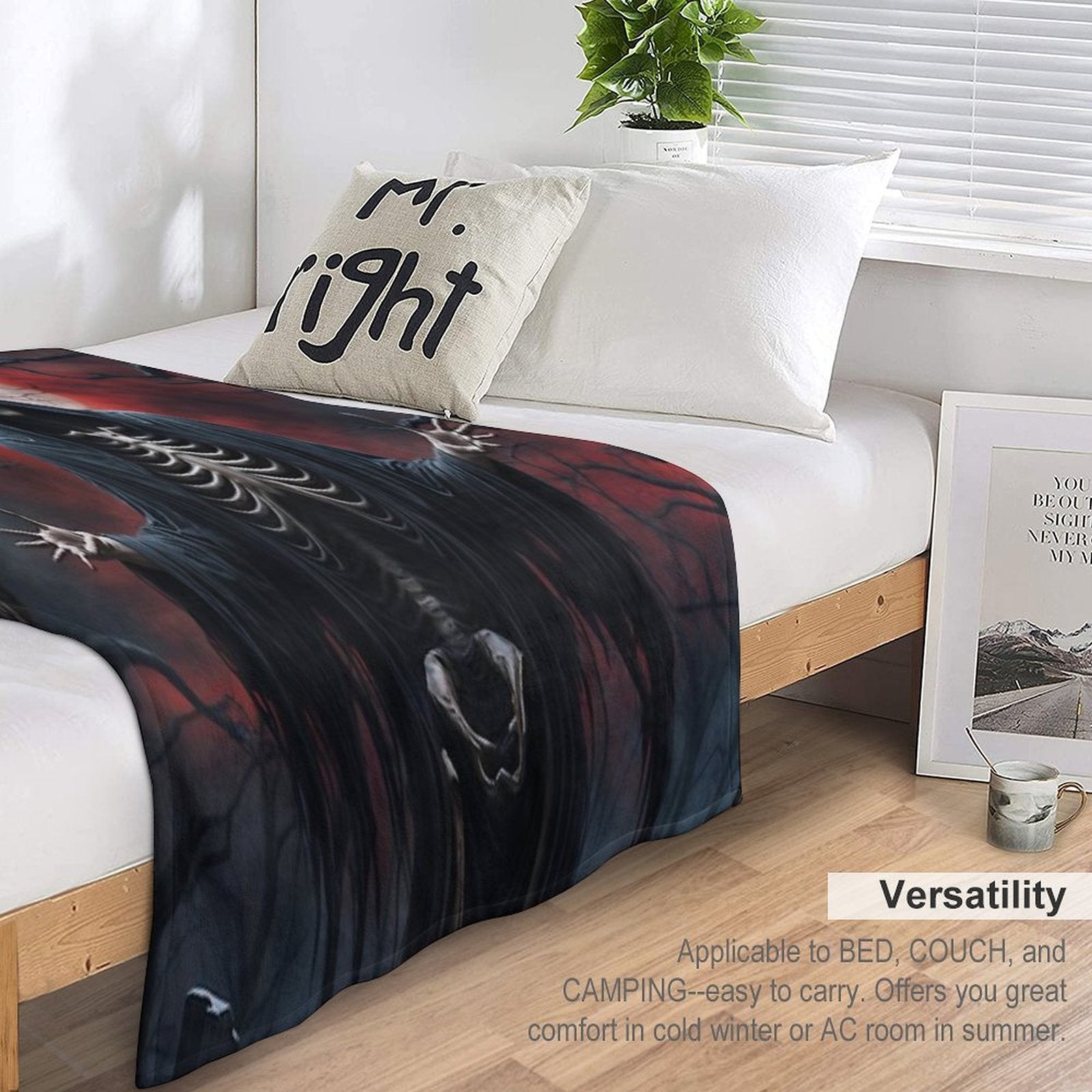 Grim Reaper Under Blood Moon in Haunted Graveyard Shrink-resistant Throw Blanket