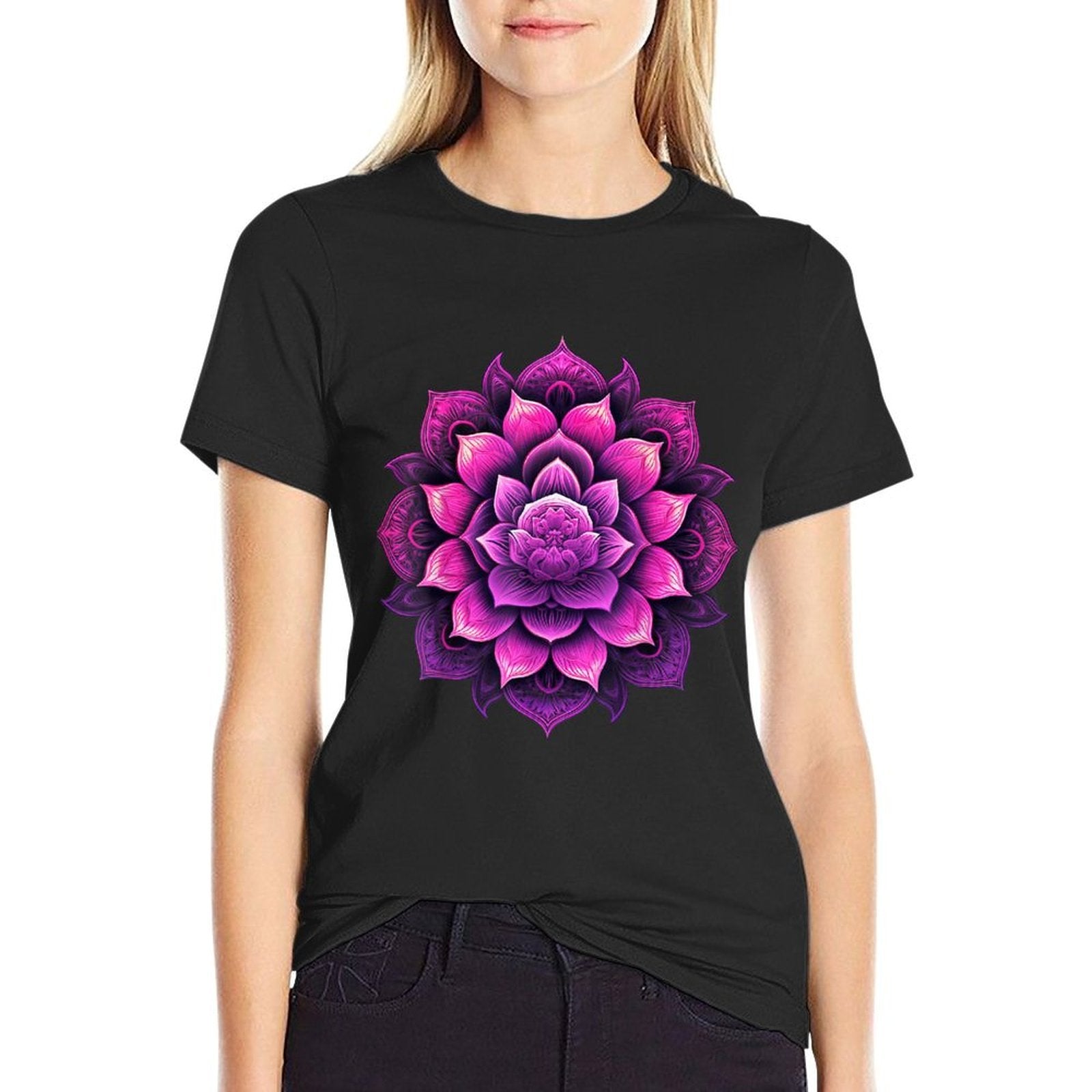 Lotus Flower Mandala Circle Pink Womens Yoga Meditation  Affordable Price T-Shirt