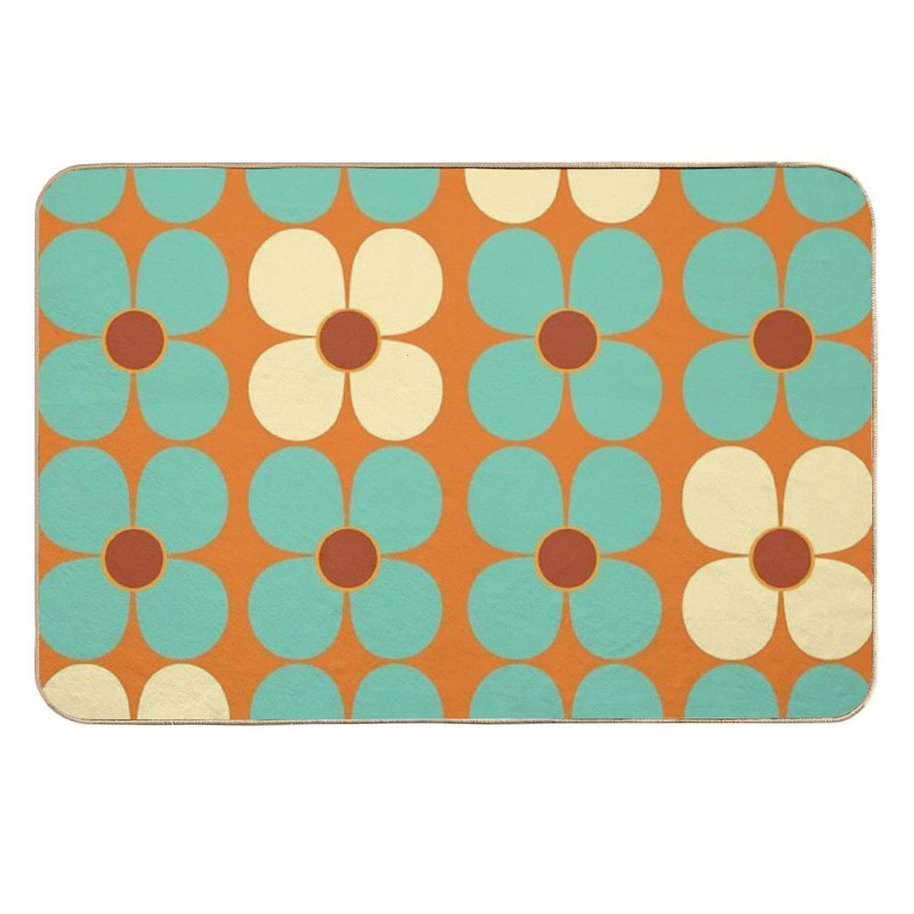 Retro Land Flower Power Blue And Cream  Toxin-Free Bath Mat