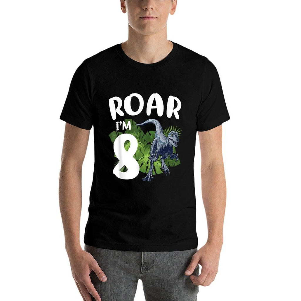 Roar Dinosaur I'm 8 Year Old Birthday Boy Back to School  Oversized Silhouette T-Shirt