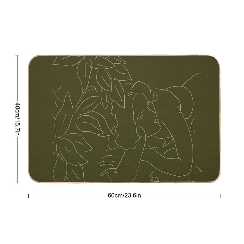 Matisse Line Art #5 Green  Repositionable Bath Mat