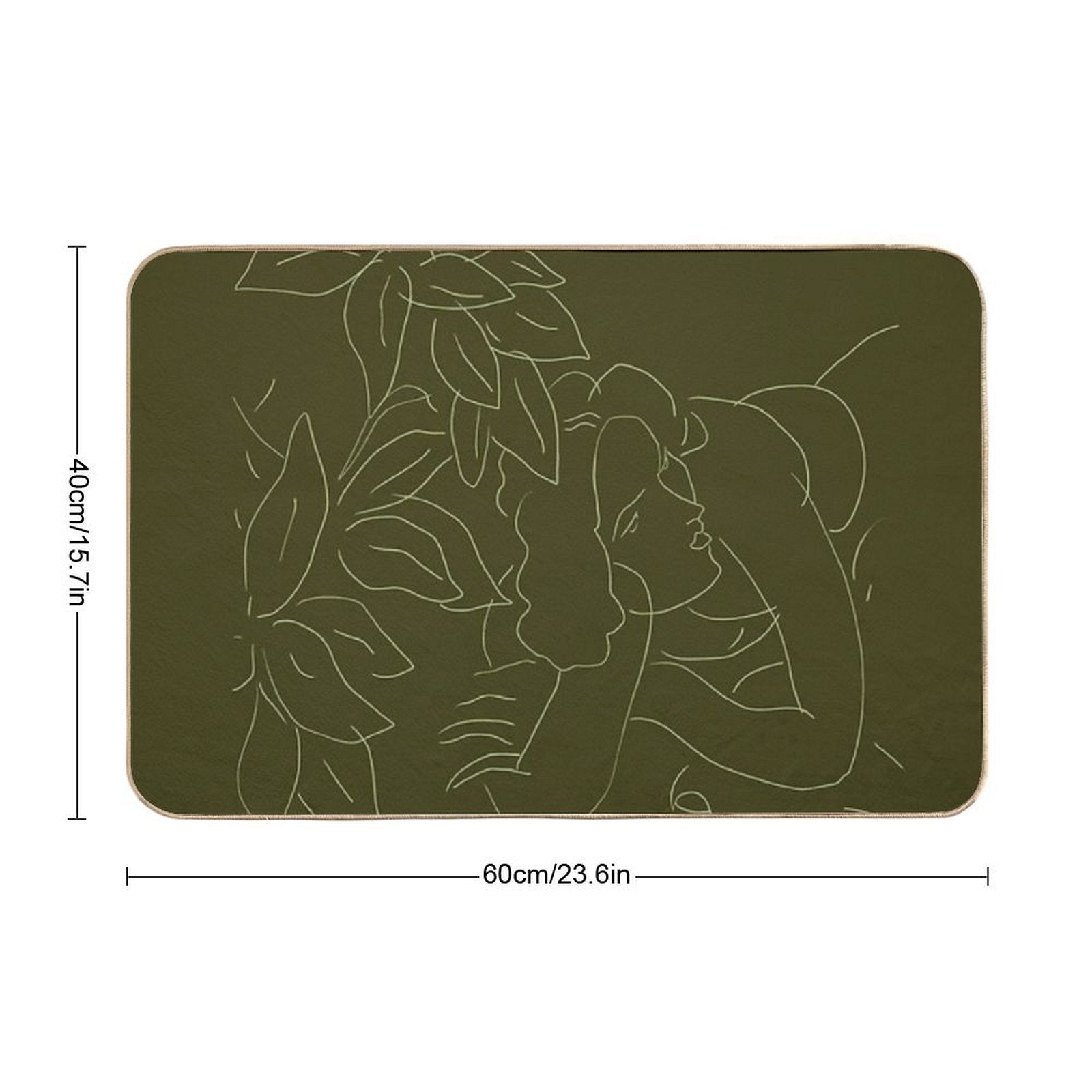 Matisse Line Art #5 Green  Repositionable Bath Mat