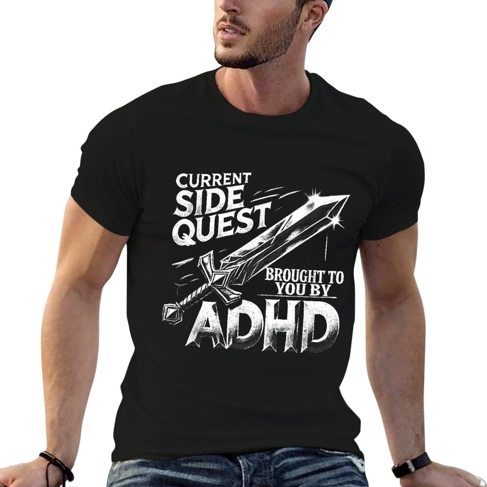 Current Side Quest Brought to You by ADHD  Funny ADHD Meme  Slim-fit Cut T-Shirt