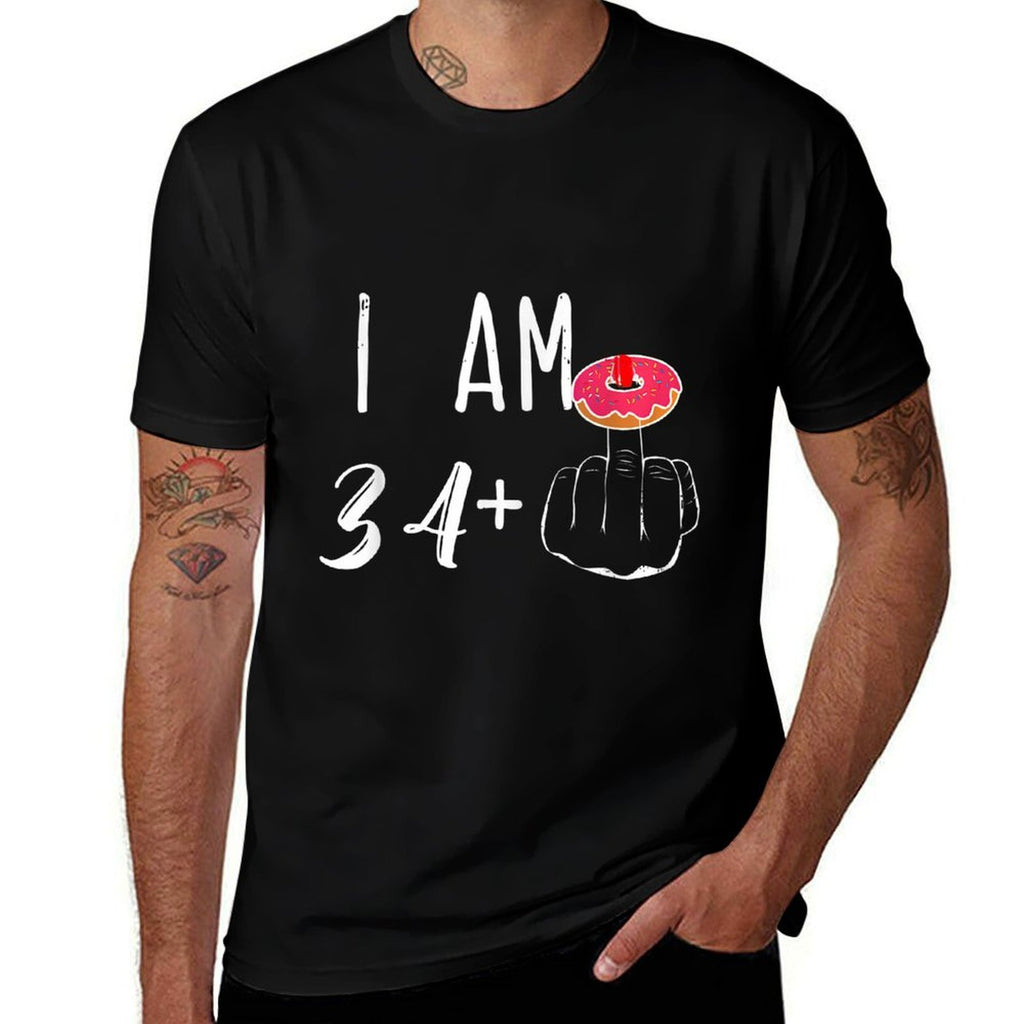 I Am 34 Plus 1 Middle Finger Donut For A 35th Birthday  Lightweight T-Shirt