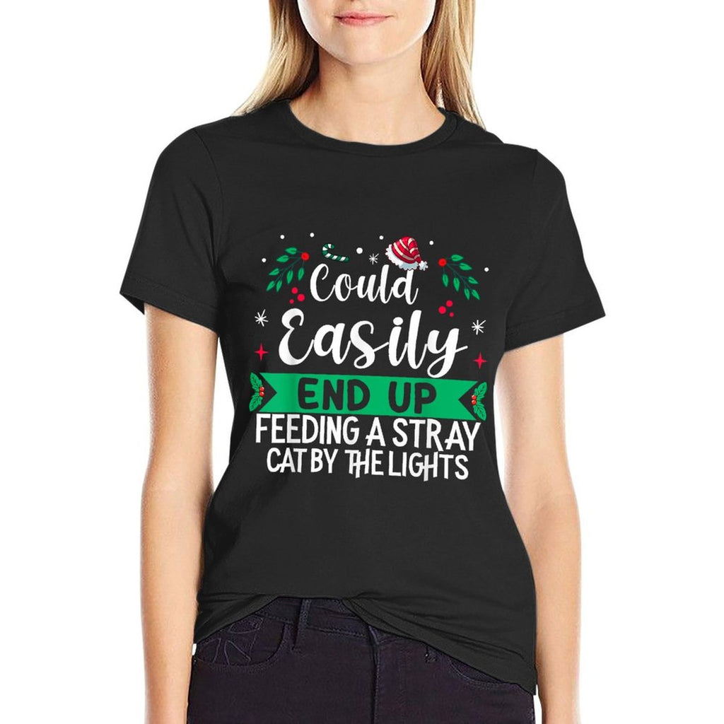 Could Easily End Up Feeding A Stray Cat by The Lights Xmas  Oversized Silhouette T-Shirt