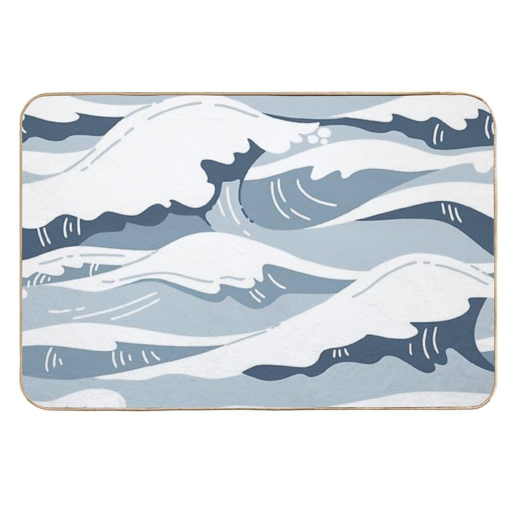 Light Blue Japanese Waves Durable Bath Mat