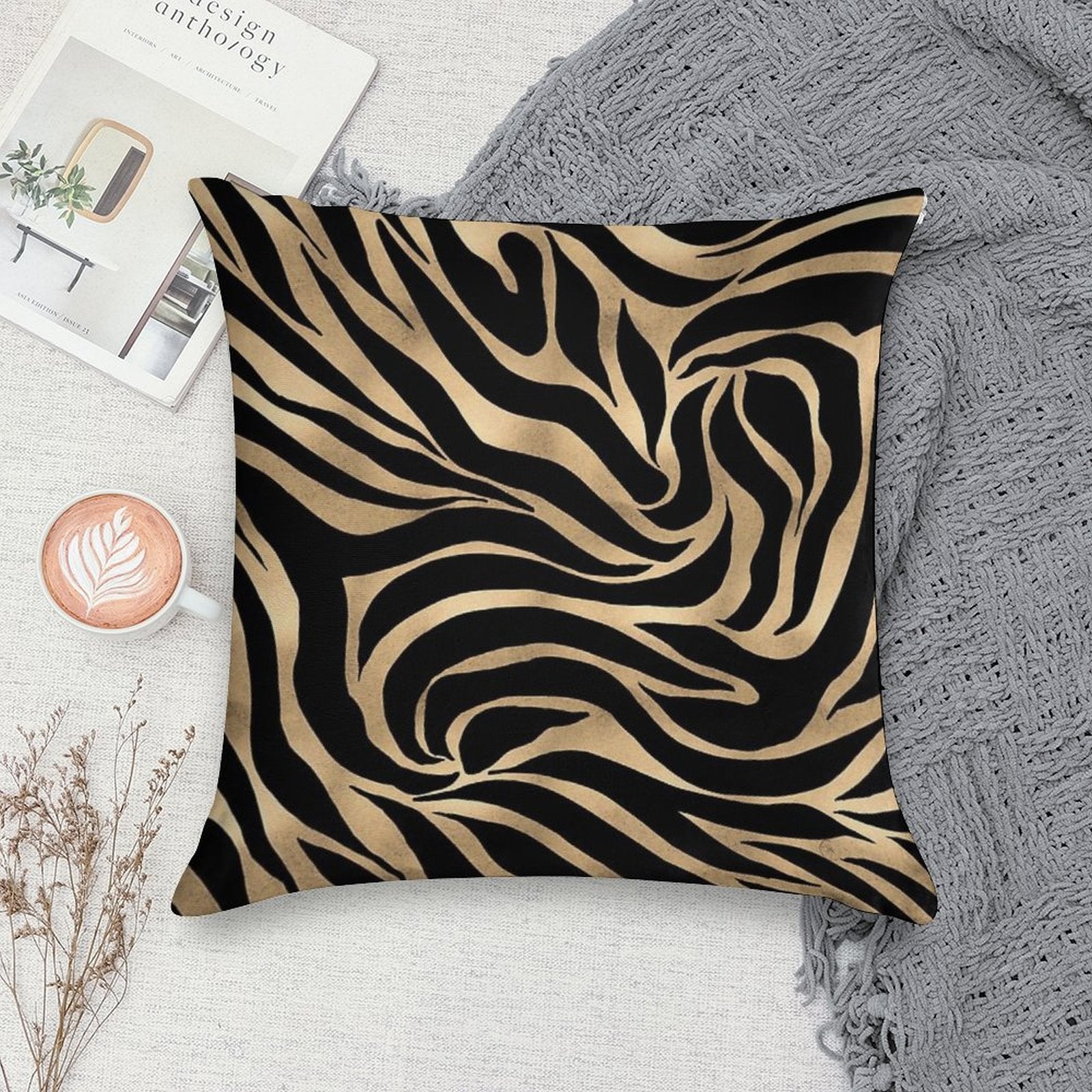 Elegant Metallic Gold Zebra Black Animal Print Soft Gift Ready Throw Pillow