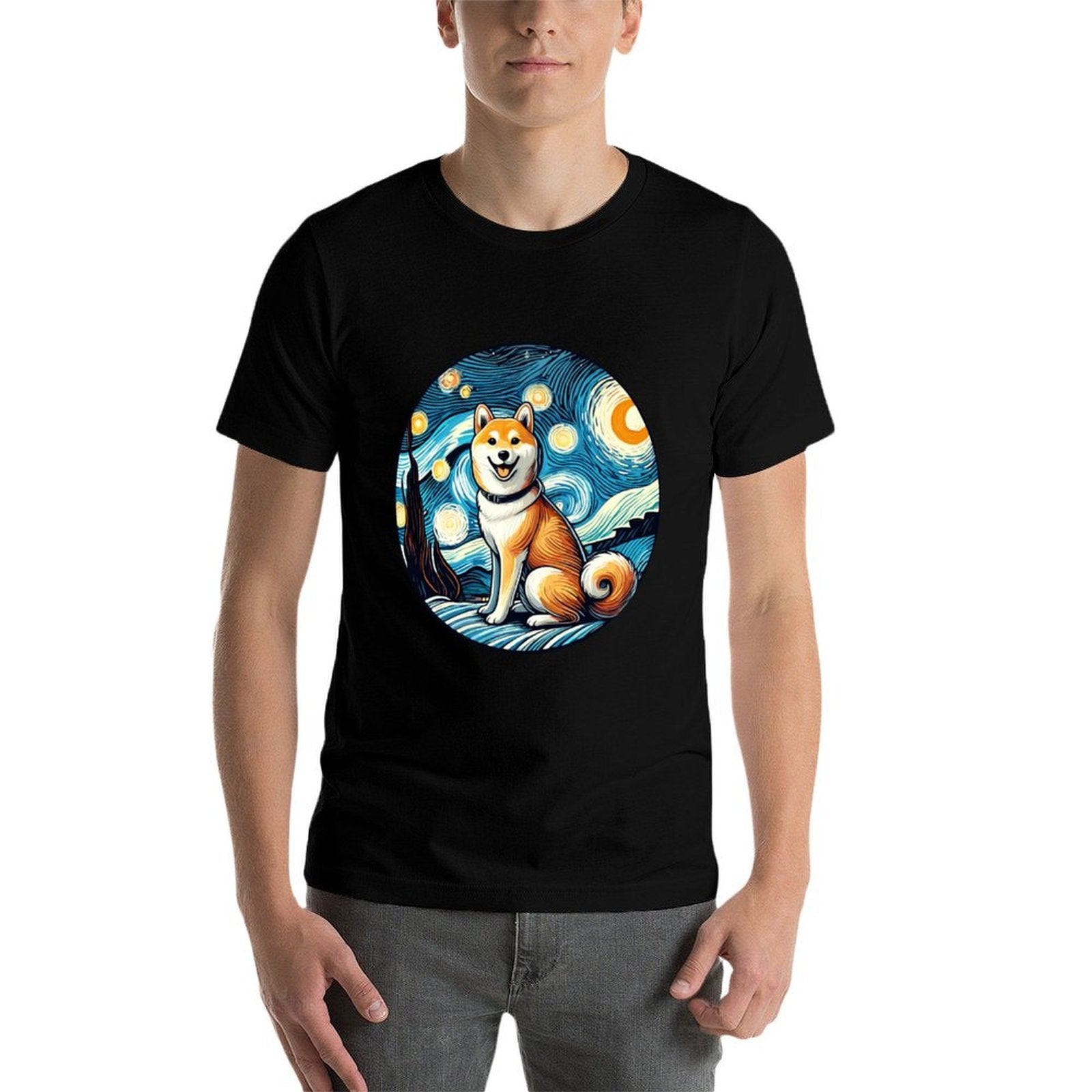 Shiba Inu Dog Mom Dad Cute - Van Gogh Starry Night Style Comfortable T-Shirt
