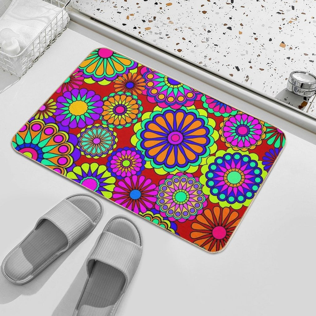 Flower Power Retro Style Hippy Flowers  Easy To Clean Bath Mat