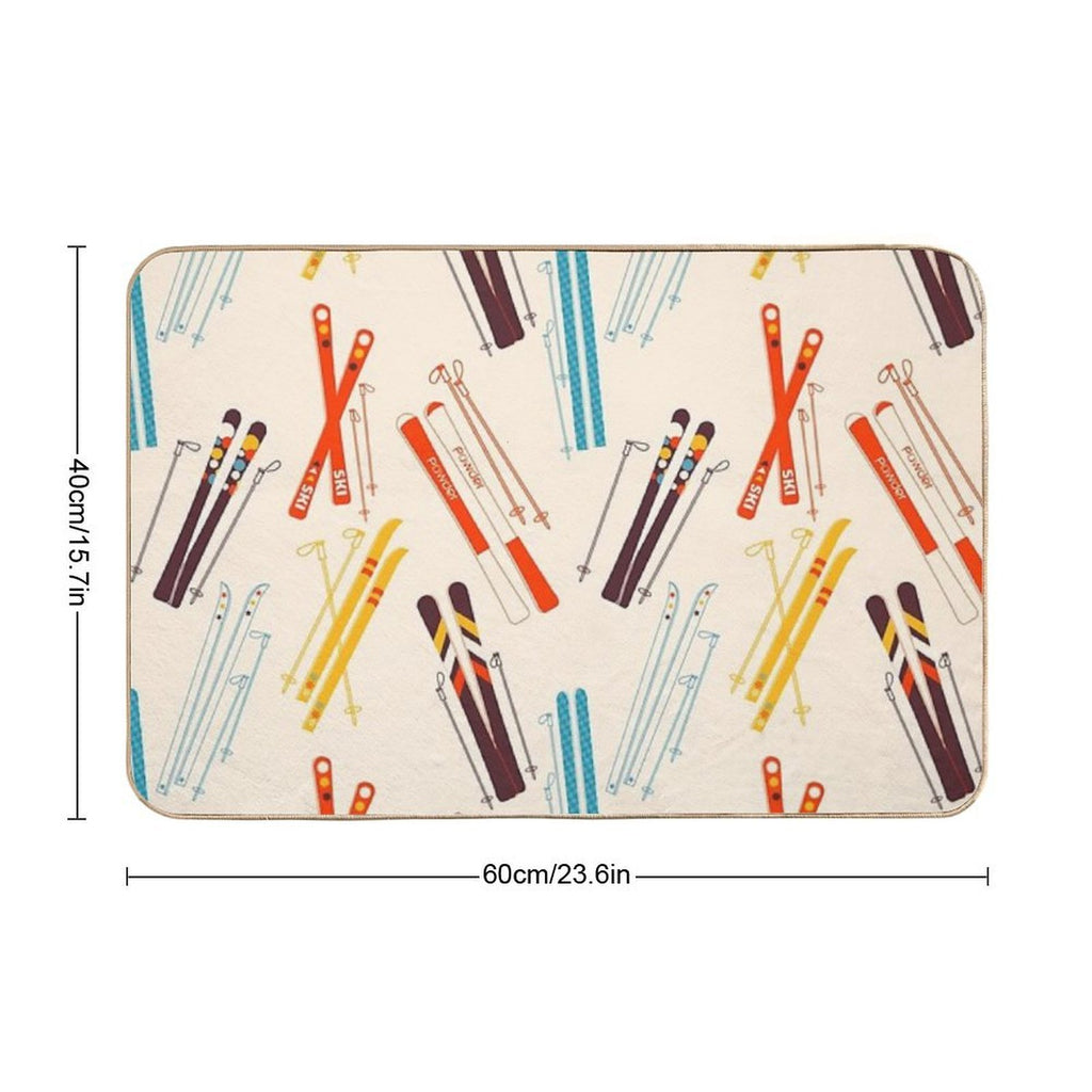 Retro Ski Pattern on Cream  Odorless Bath Mat