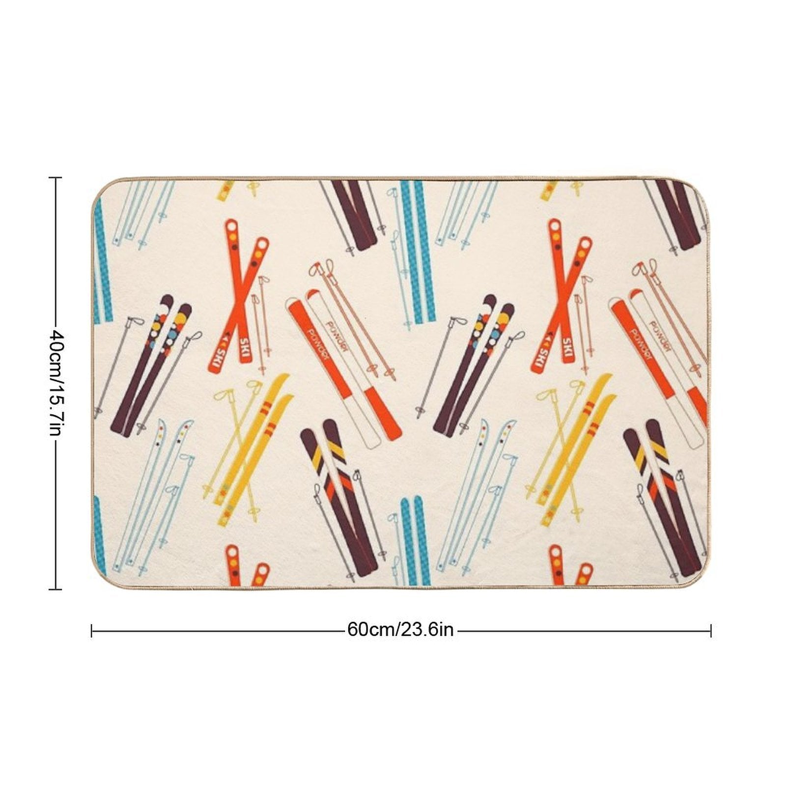 Retro Ski Pattern on Cream  Odorless Bath Mat