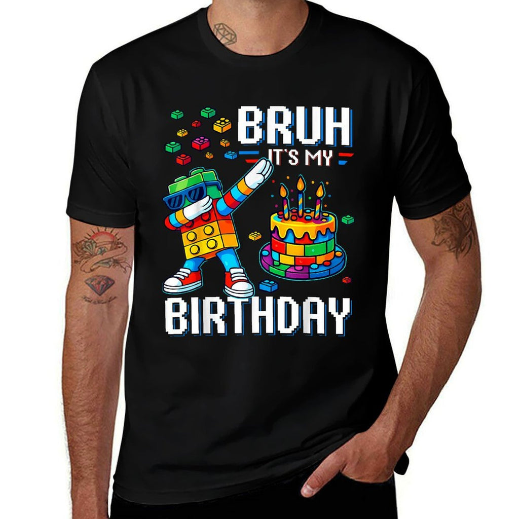 Bruh Its My Birthday Master Builder Dabbing Blocks Bricks  Stretchy T-Shirt