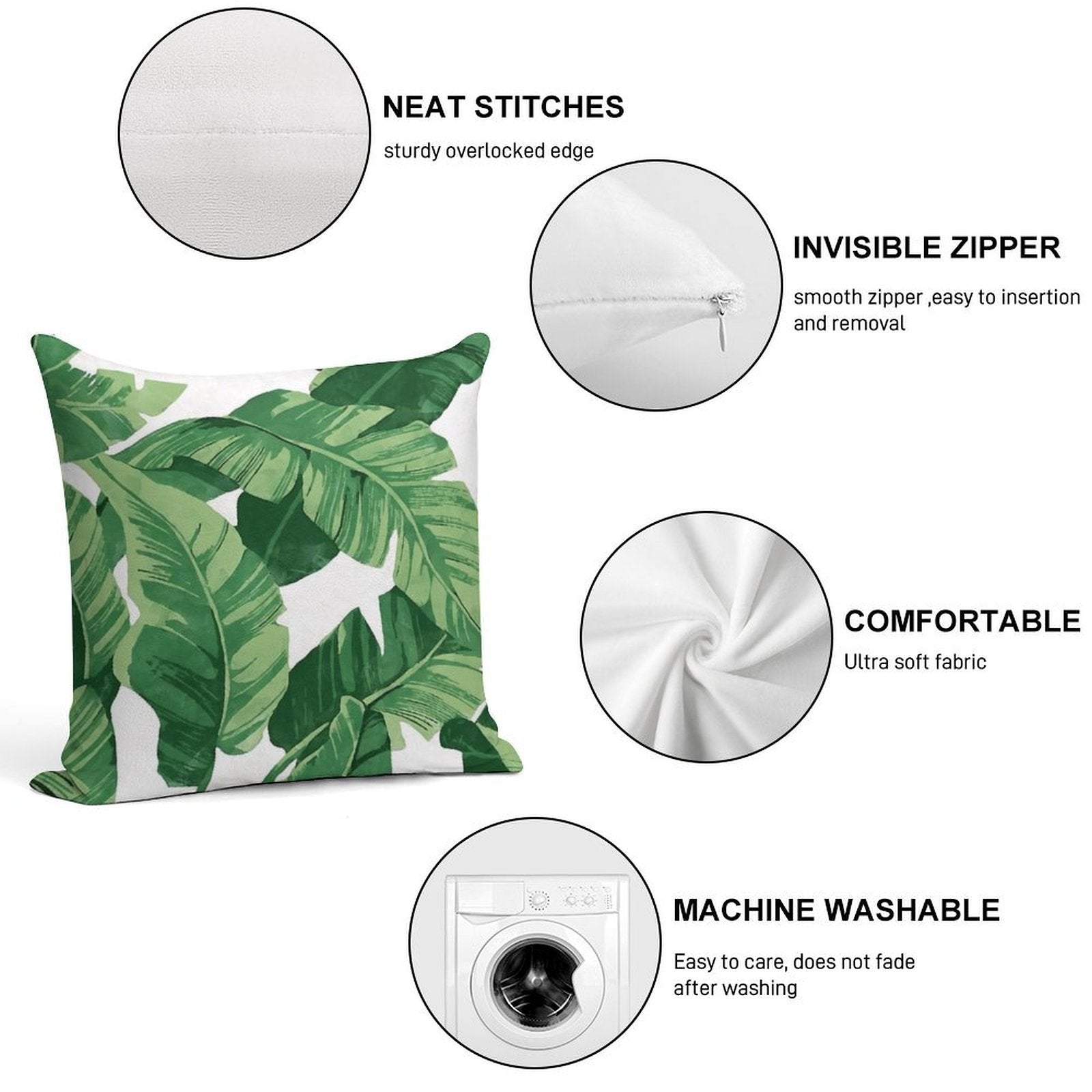 Tropical Banana Leaves II Soft Washable Throw Pillow