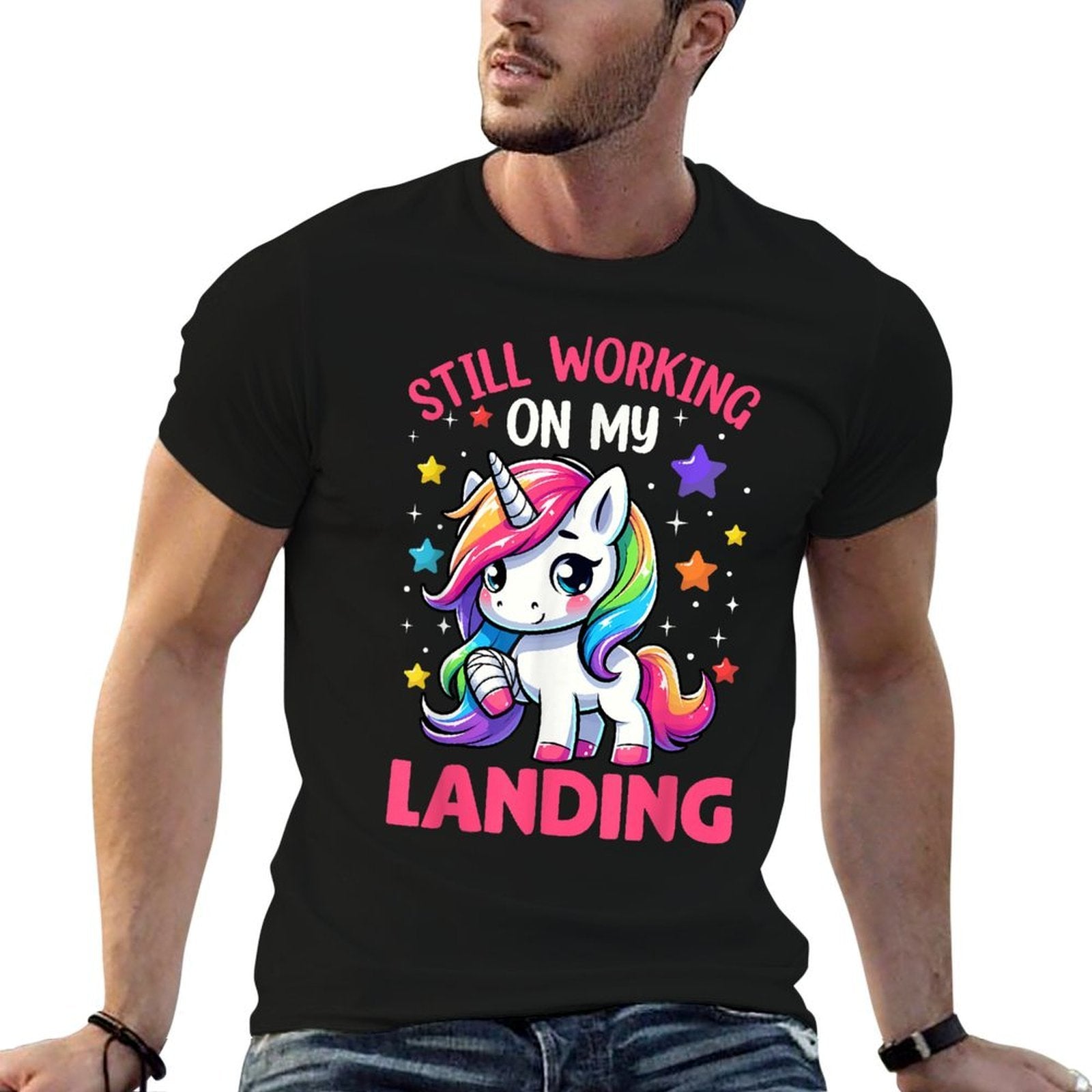 Still Working On My Landing Injury Broken Arm Cute Unicorn  Summer-ready Fabric T-Shirt