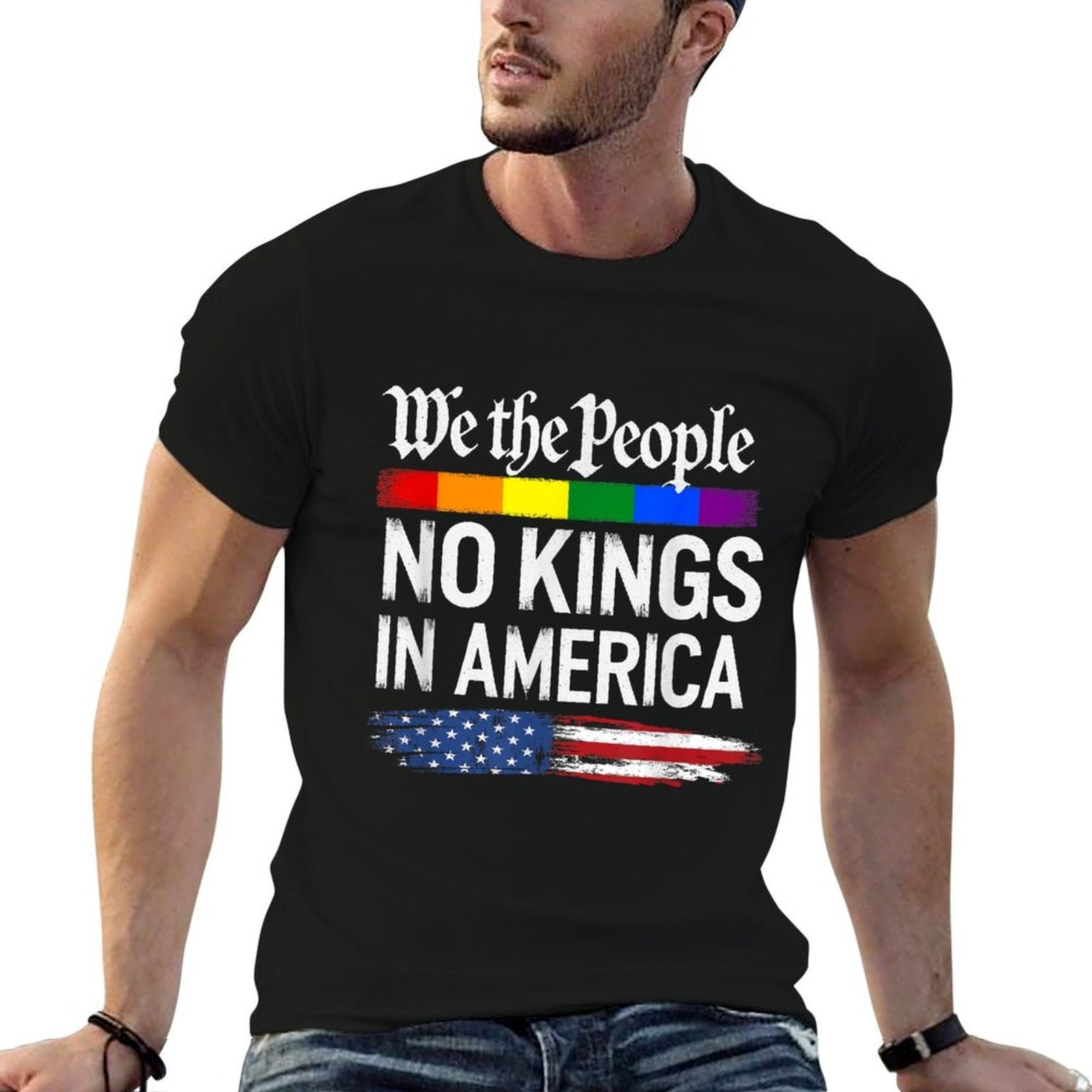 No Kings In America We The People Political Men Women  High-quality Stitching T-Shirt