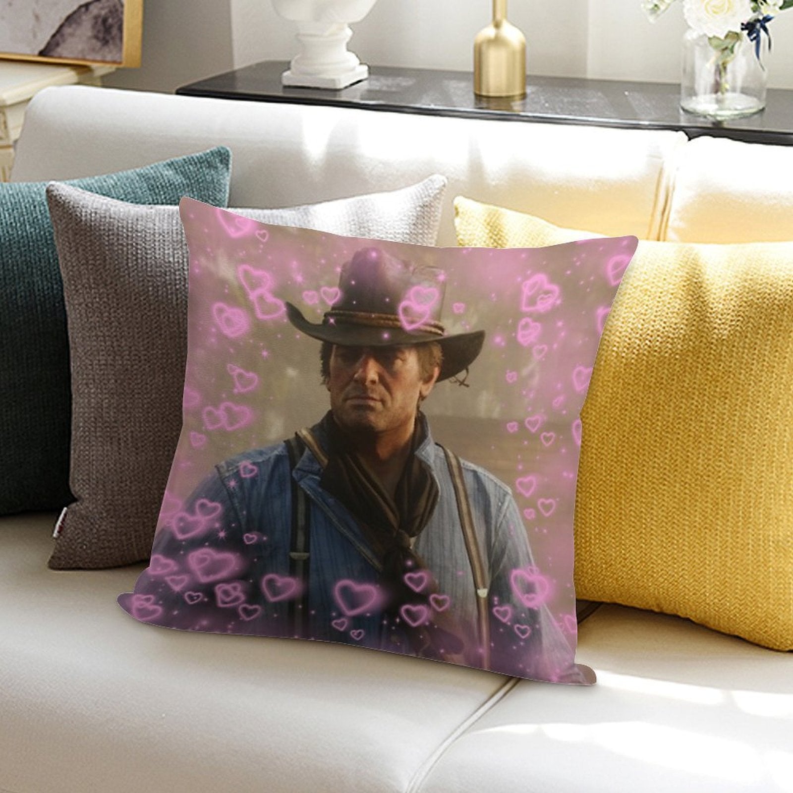 Arthur Morgan Hearts Soft Durable Construction Throw Pillow