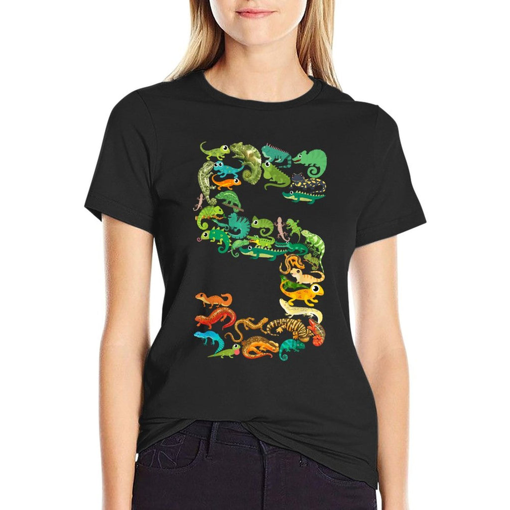 Kids 5th Birthday Reptiles Lizards Themed 5 Year Old Boys  Trendy Pattern T-Shirt