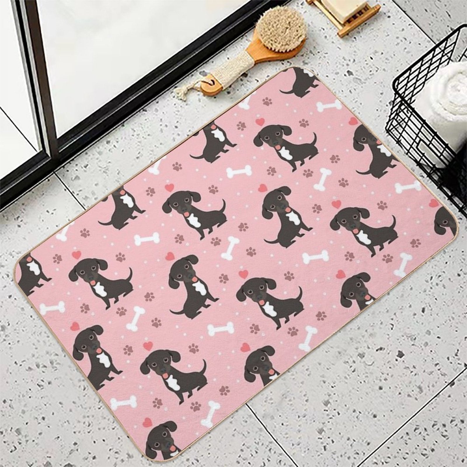 LOVE Black And White Chiweenie Dachshund Chihuahua Mix  Pet-Safe Bath Mat