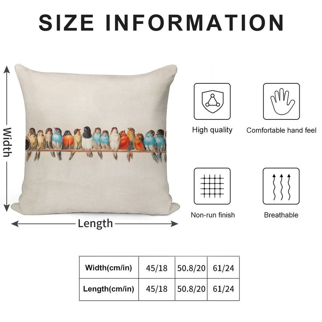 Vintage Birds Soft Reinforced Edging Throw Pillow