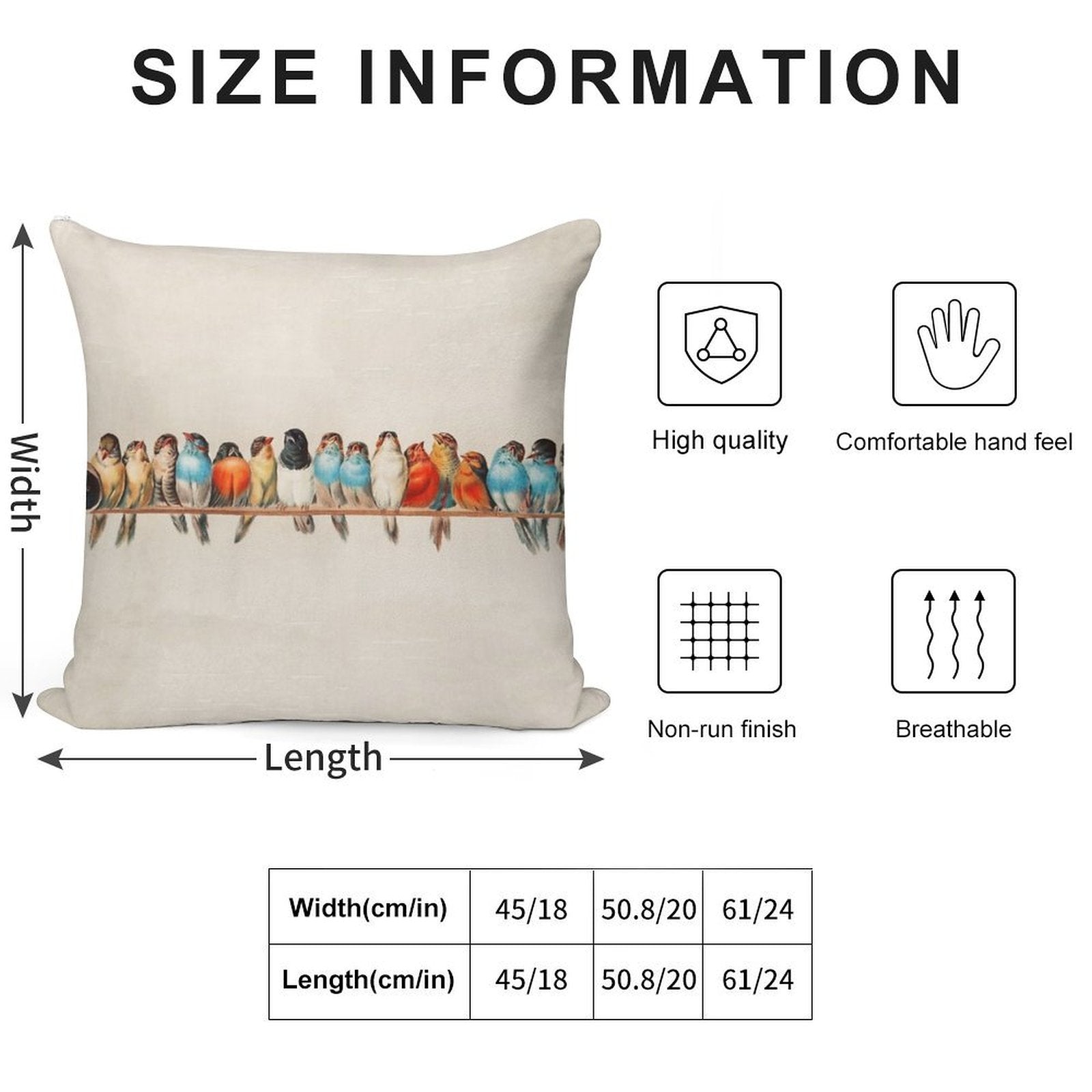 Vintage Birds Soft Reinforced Edging Throw Pillow
