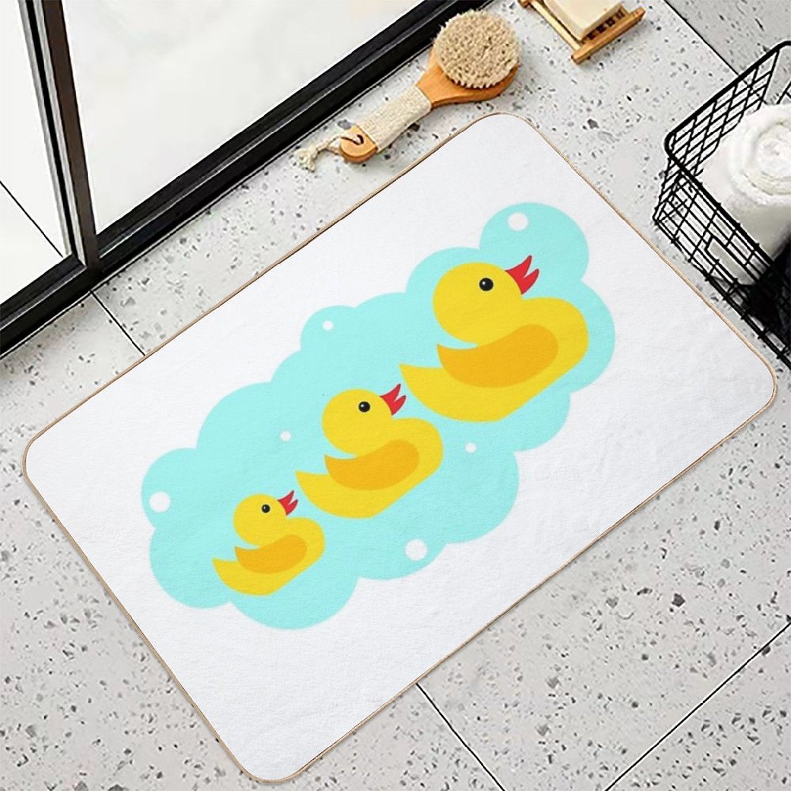 Cute Yellow Bathtime Rubber Ducks Family  Stain-Proof Bath Mat