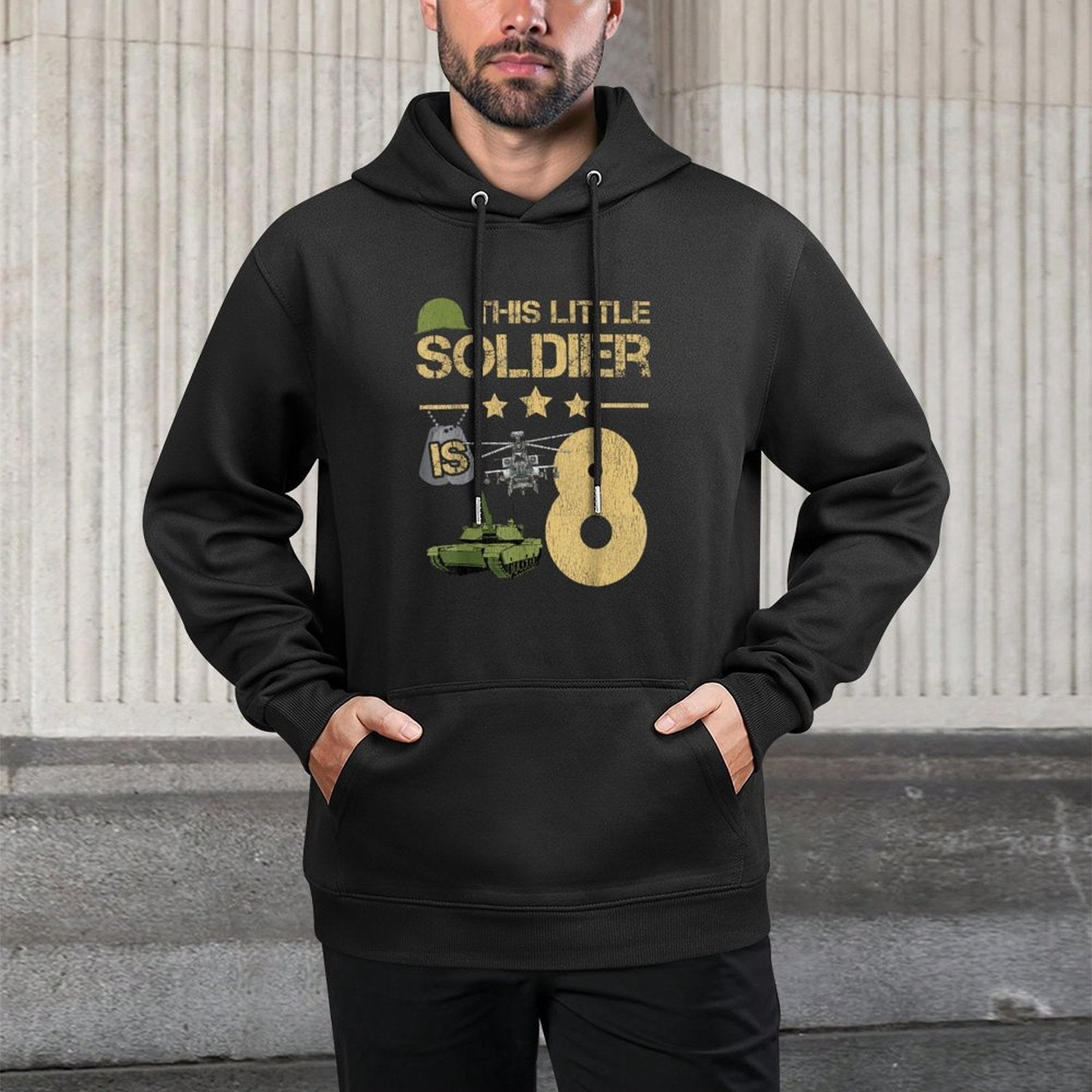 8 Year Old Soldier Birthday Boy 8th Birthday Kids Army Camo Relaxed Fit Hoodie