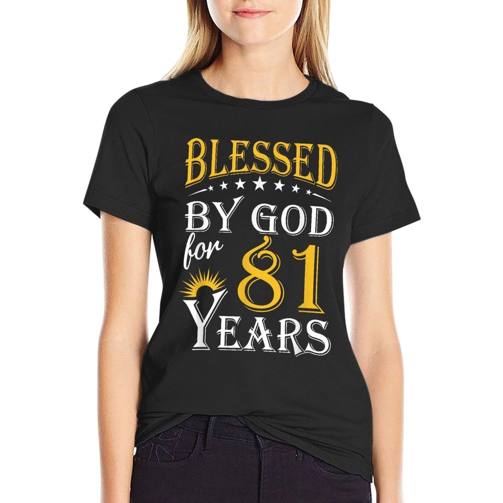 Vintage Blessed by God for 81 Years Happy 81st Birthday  Graphic-printed T-Shirt